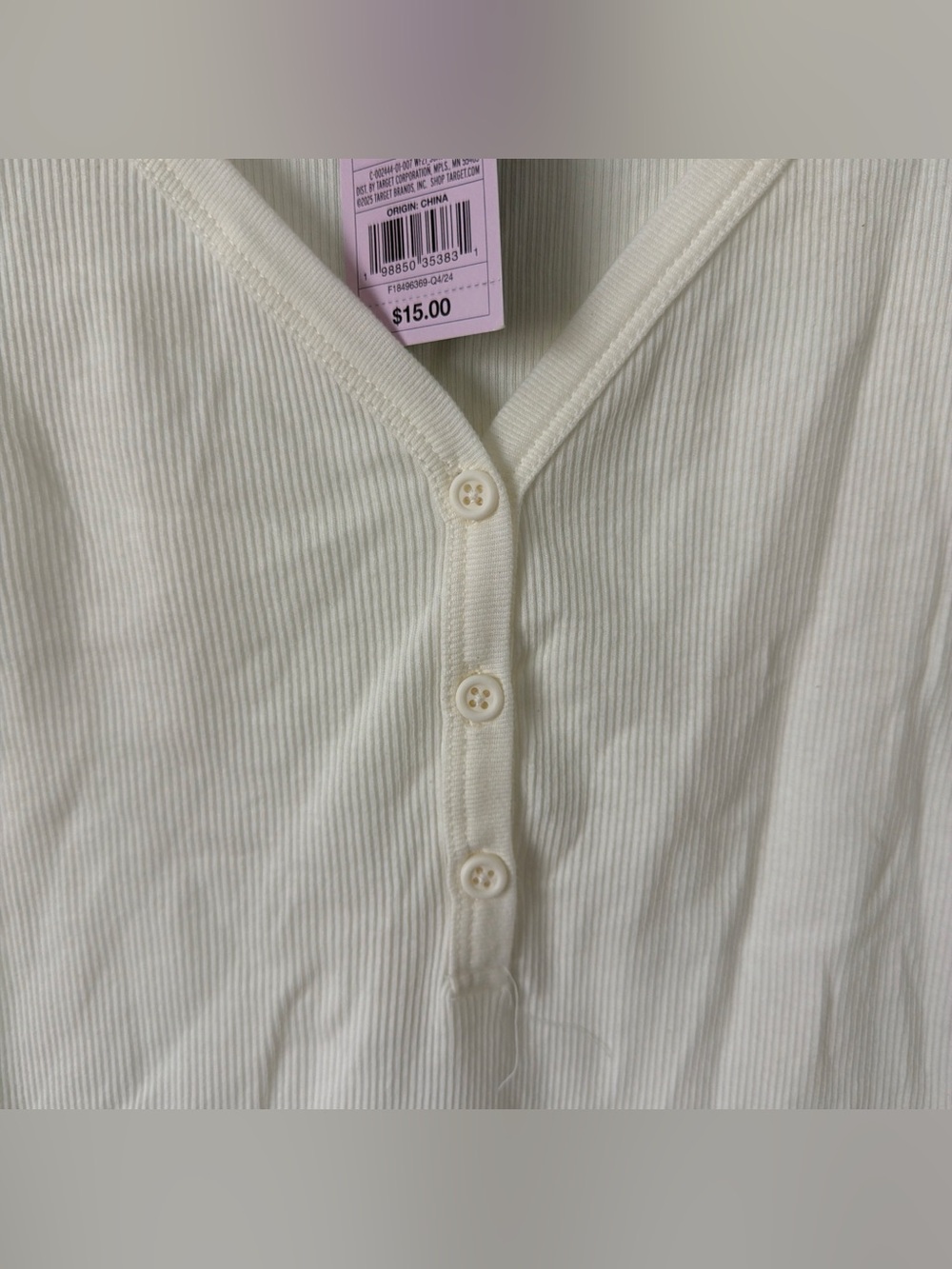 Wild Fable Cream Ribbed Long Sleeve Top - Picture 2 of 4
